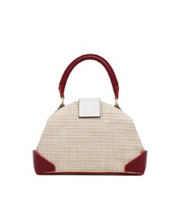 Manu Atelier Beige And Red Demi Linen And Leather Crossbody Bag