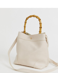 Glamorous Off White Shoulder Bag With Wooden Handle