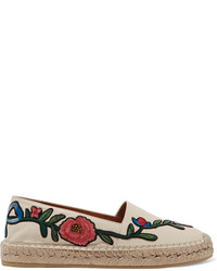 Gucci Embroidered Leather Espadrilles Neutral