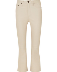 Beige Leather Flare Pants