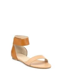 Chloé Chloe Bicolor Leather Ankle Strap Sandals Apricot Teak Brown