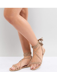 ASOS DESIGN Fayla Wide Fit Tie Leg Plaited Flat Sandals