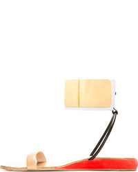 Chloé Gold Beige Leather Ankle Cuff Sandals