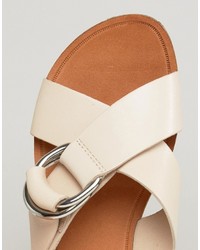Vagabond Tia Cream Leather Slide Flat Sandals