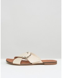 Vagabond Tia Cream Leather Slide Flat Sandals