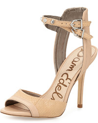 Sam Edelman Ayda Snake Embossed And Leather Ankle Wrap Pump Buff Nude