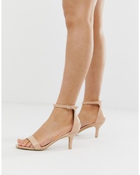 Glamorous Blush Barely There Kitten Heeled Sandals