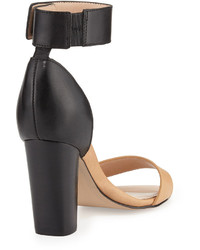 French Connection Katrin Two Tone Turn Lock Ankle Wrap Sandal Nudeblack