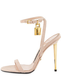 Tom Ford Lock Ankle Wrap Suede 110mm Sandal Nude
