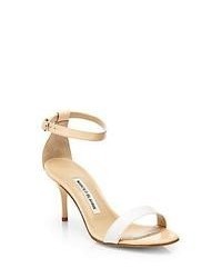 Manolo Blahnik Chaos Bicolor Leather Ankle Strap Sandals Nude White