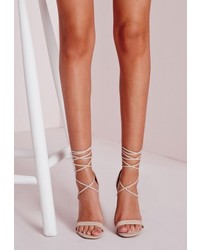 Missguided Lace Up Barely There Heeled Sandals Nude