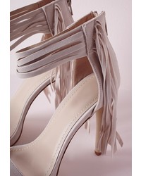 Missguided Tassel Ankle Strap Heeled Sandals Nude