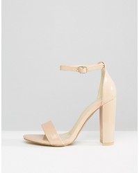 Glamorous Nude Patent Barely There Block Heeled Sandals