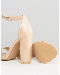 Glamorous Nude Patent Barely There Block Heeled Sandals