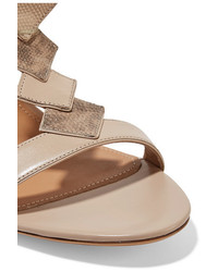 Salvatore Ferragamo Paneled Snake Effect And Smooth Leather Sandals