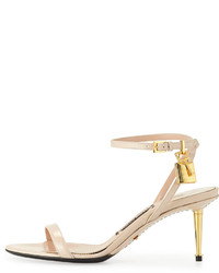 Tom Ford Patent Low Heel Ankle Lock Sandal Nude