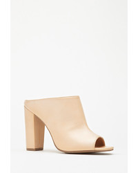 Forever 21 Peep Toe Faux Leather Mules