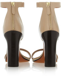 Givenchy Ruby Sandals With Gold Metal Details In Nude Leather With Contrasting Black Heels Neutral