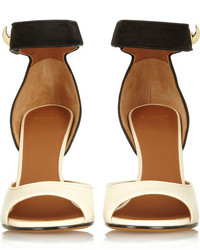 Givenchy Shark Lock Nubuck And Textured Leather Sandals In Beige And Black