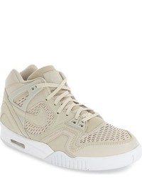 Beige Leather High Top Sneakers