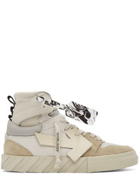 Off-White Beige High Top Vulcanized Leather Sneakers