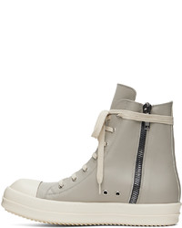 Rick Owens Gray Leather High Sneakers