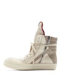 Rick Owens Off White And Grey Geobasket Sneakers