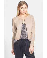 Trouve Perforated Sleeve Faux Leather Jacket