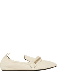 Lanvin Chain Trimmed Leather Loafers Neutral