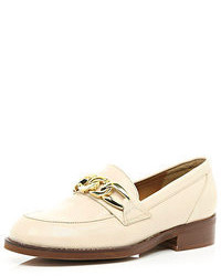 River Island Nude Leather Chain Trim Loafers