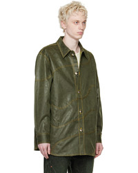 Andersson Bell Khaki Wave Faux Leather Shirt