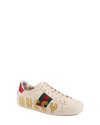 Gucci New Ace Guccy Logo Sneaker With Genuine