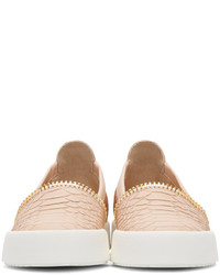 Giuseppe Zanotti Pink Embossed Leather May Slip On Sneakers