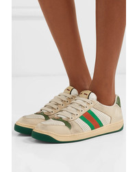 Gucci Screener Med Distressed Leather Sneakers