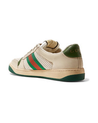 Gucci Screener Med Distressed Leather Sneakers