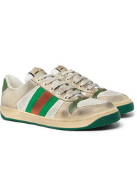 Gucci Virtus Distressed Leather And Webbing Sneakers