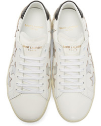 Saint Laurent White Silver Stars Court Classic Sneakers
