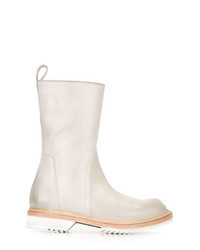 Beige Leather Mid-Calf Boots