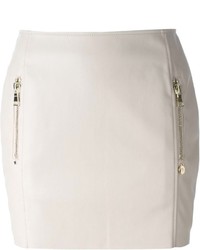 Beige Leather Mini Skirt