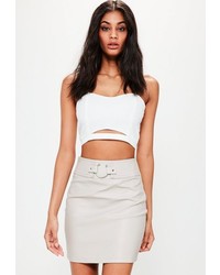 Missguided Cream Pierce Ring Belted Faux Leather Mini Skirt
