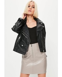 Missguided Grey Faux Leather Zip Front Mini Skirt