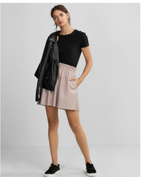 Express High Waisted Leather Elastic Waist Mini Skirt