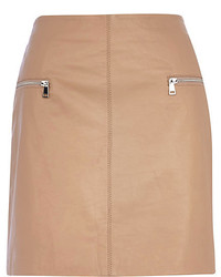 River Island Nude Leather Zip Trim Mini Skirt