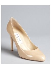 Jimmy Choo Nude Patent Leather Tapered Round Toe Vikki Pumps