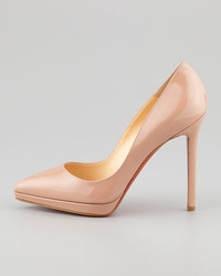 Christian Louboutin Pigalle Plato Patent Platform Red Sole Pump Nude