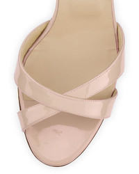 Manolo Blahnik Callre Crisscross Patent 70mm Sandal Nude