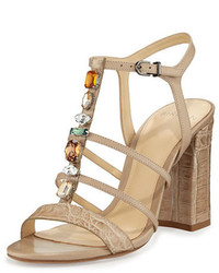 Alexandre Birman Cindy Crocodile 90mm T Strap Sandal Cream