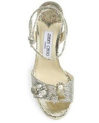 Jimmy Choo Electra 100 Crystal Button Glitter Ankle Strap Sandals