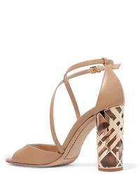 Burberry Metallic Trimmed Leather Sandals Neutral