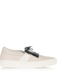 Lanvin Fringed Two Tone Leather Slip On Sneakers